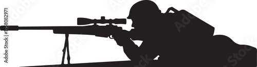 Black silhouette of a soldier aiming a rifle vector