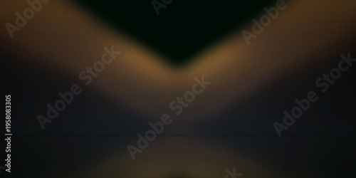 Dramatic industrial stage featuring dark cement texture with warm V-shaped golden glow. This cinematic background is perfect for high-tech product reveals and luxury brand presentations