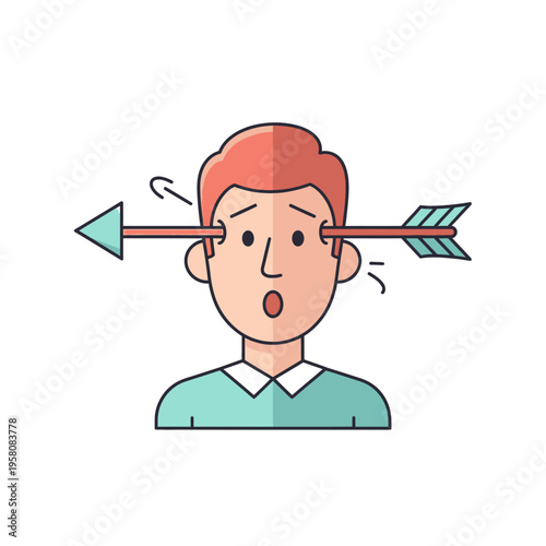 Shocked Man with Arrow Through Head - Concept of Surprise, Pain, or Bad Idea
