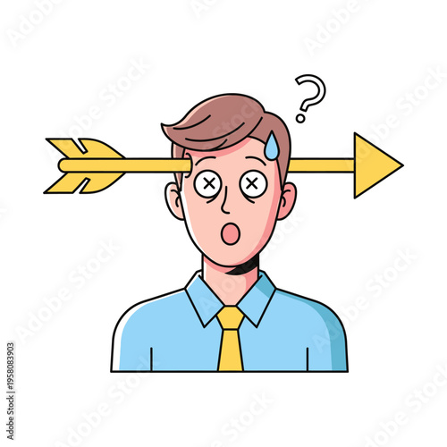 Confused Businessman Shot Through Head with Arrow, Question Mark
