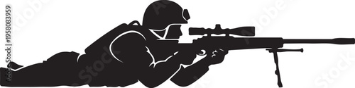 Vector silhouette of a sniper shooting rifle