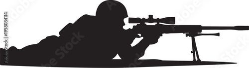 Vector silhouette of man lying down shooting rifle