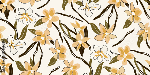 Delicate floral pattern featuring stylized blossoms and curving stems