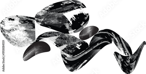 Glitch distorted geometric shape . Noise destroyed logo . Trendy defect error shapes . Glitched .Grunge textured . Distressed effect .Vector shapes with a halftone dots screen print texture.
