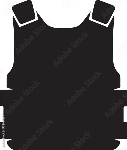 Vector bulletproof vest icon, black silhouette