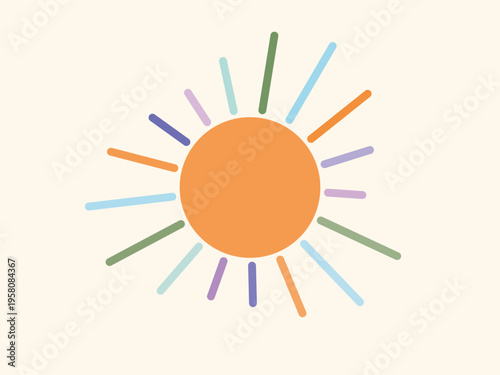 Colorful Abstract Sun Illustration with Pastel Rays