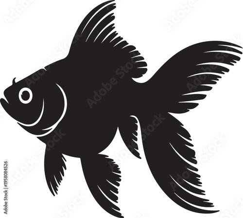 Black silhouette of a goldfish with flowing fins and tail vector illustration EPS PNG file