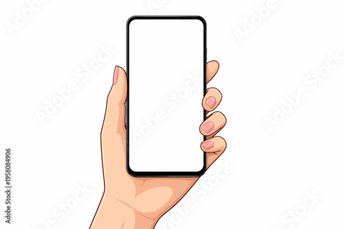 Adult caucasian female hand holding smartphone with blank screen