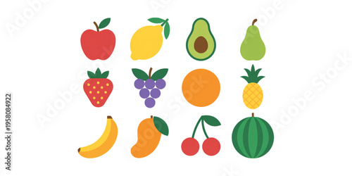 A colorful collection of various fresh fruits including apple lemon avocado pear grape and others