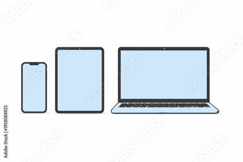 Modern devices: smartphone, tablet, and laptop with blank screens