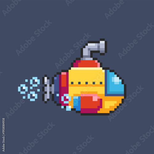 Pixel art submarine game asset design