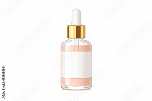 Elegant glass dropper bottle with gold cap and peach serum