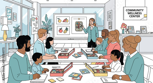 Diverse group of people attending a community wellness center class.