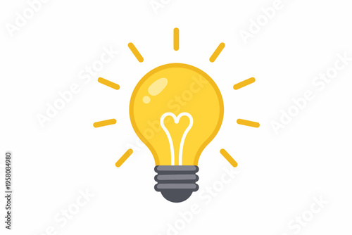 Bright yellow lightbulb icon with radiating lines on white background