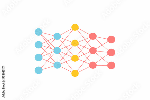 Colorful diagram of neural network layers with nodes and connections