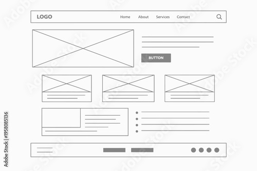 Wireframe layout for a website with logo and navigation menu