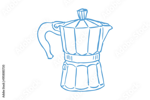 Hand drawn illustration of a moka pot coffee maker, vintage style kitchen appliance sketch