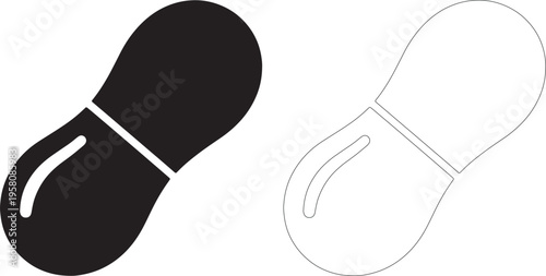 Black pill capsule and white outline capsule medicine