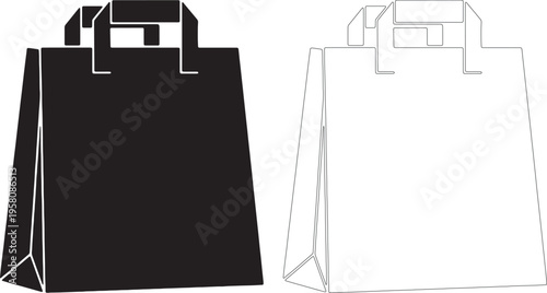 Black shopping bag silhouette and outline white