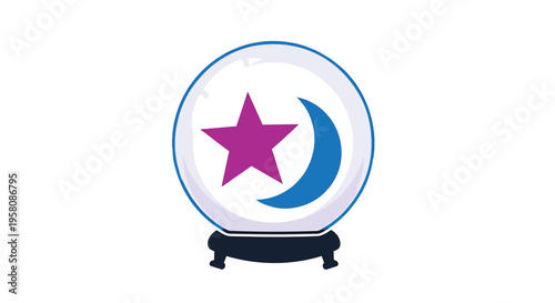 Crystal ball icon with star and moon vector