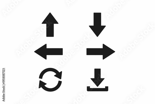 Set of black directional arrows including rotate and download icons