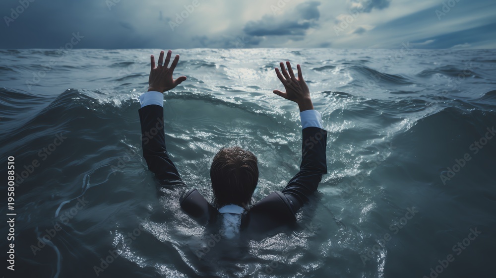 Fototapeta premium Desperation in the ocean, a struggle for survival.