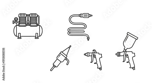 Spray painting tools and equipment set.