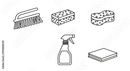 Cleaning supplies on white background.