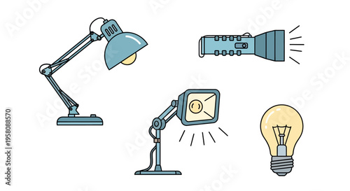 Designed lamps and light bulb icons.