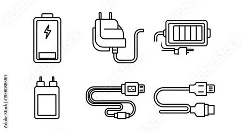 Electricity power charging cable icons.