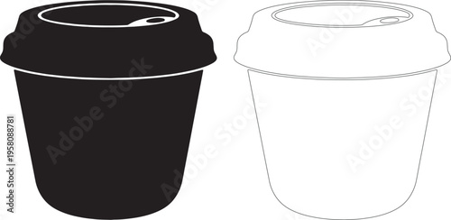 Black silhouette and outline of disposable coffee cup