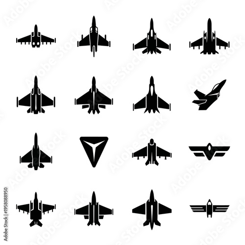 Collection of Fighter Jet Silhouettes and Aircraft Icons.
