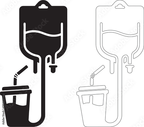Black silhouette iv drip bag filling juice cup medical