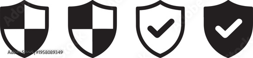 Black shield with different shield symbols security protection