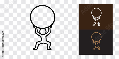 Man Lifting Heavy Ball Overhead Strong Effort Power Strength Training Concept