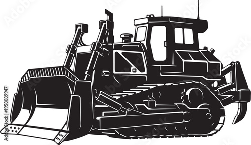 Vector bulldozer icon in black and white
