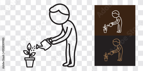 Man Watering Young Plant In Pot Growth Care Nurturing Gardening Concept