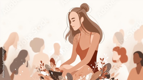Empowering women through art community gathering illustrative style warm tones introspective perspective