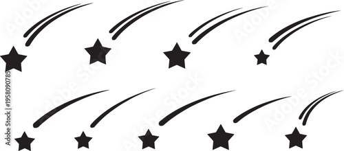 Black star and comet on white background stars comets