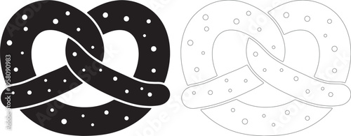 Black silhouette of a pretzel with white dots and outline version