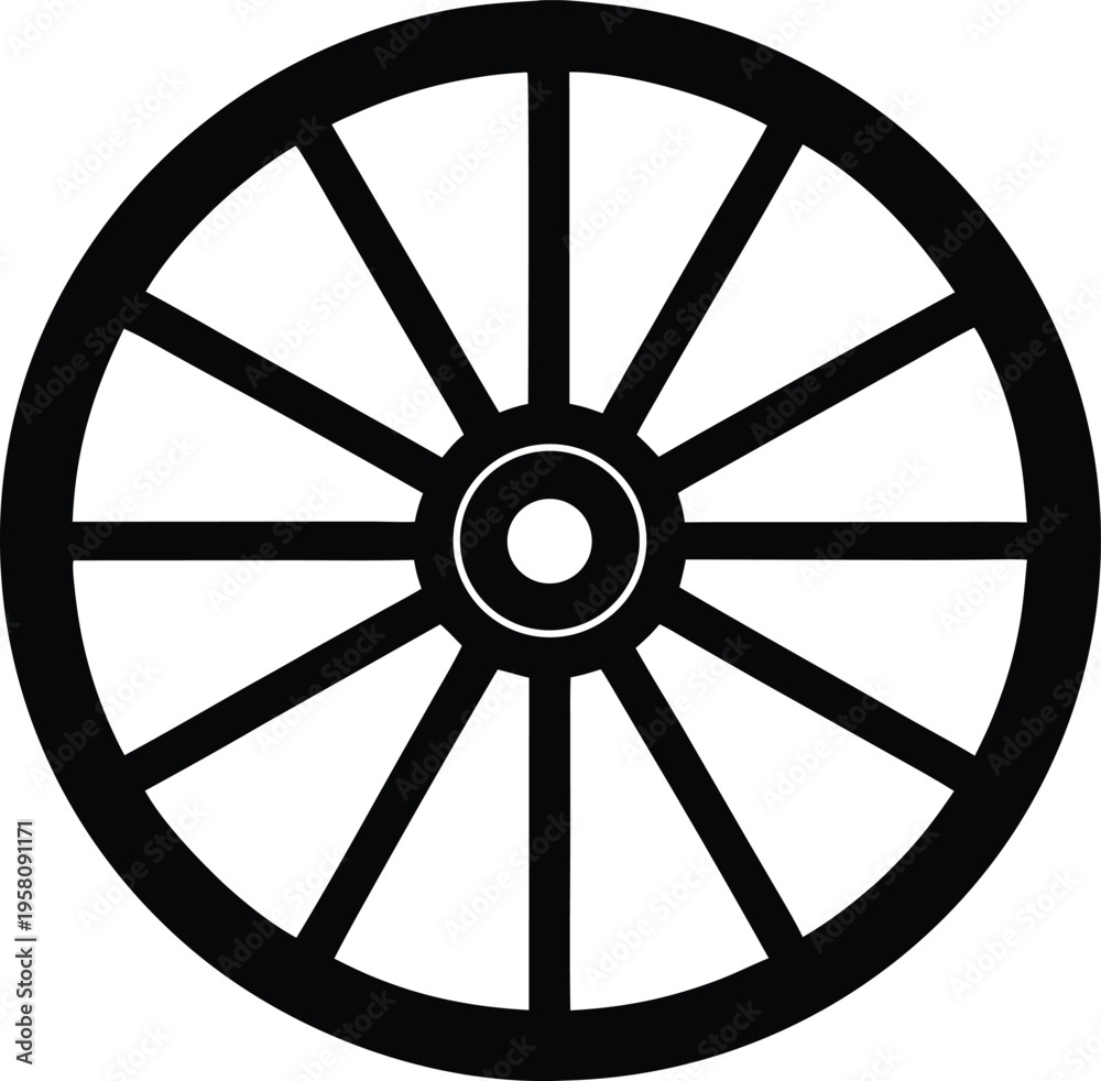 Fototapeta premium Black wagon cart wheel icon vector graphic design element