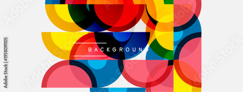 Abstract colorful circles overlap. Bright hues create dynamic visual texture. Modern design element for backgrounds, presentations.