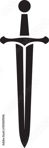 Black sword with a flat handle and teardrop pommel dagger blade