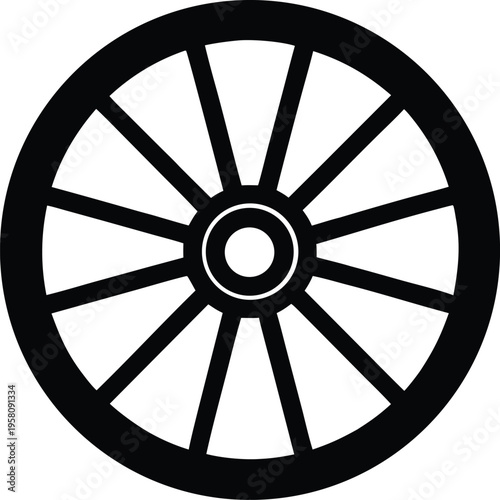 Western wagon wheel vintage transport flat vector icon