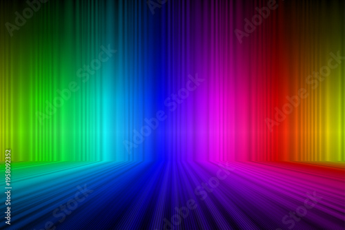 カラフルなレインボー3Dステージ背景、地平線、紫