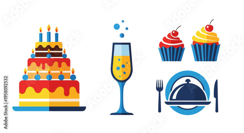 Colorful Celebration Food and Drink Items.