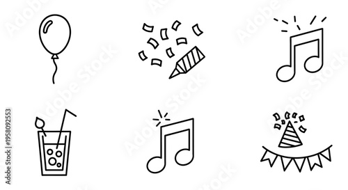 Party celebration icons and symbols.