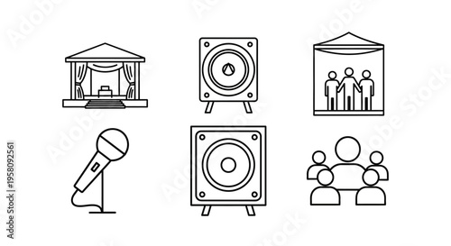 Sound speakers and people icons.