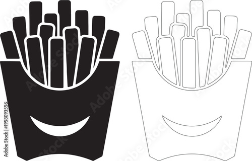 Black silhouette smiling french fries container outline
