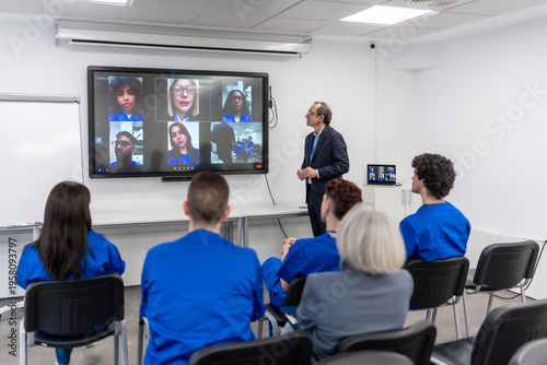 Tableau sur toile Medical students attending healthcare training during online video conference